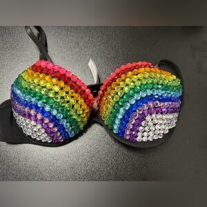 Rainbow Rhinestone Bra - Multicolor Crystal Embellished